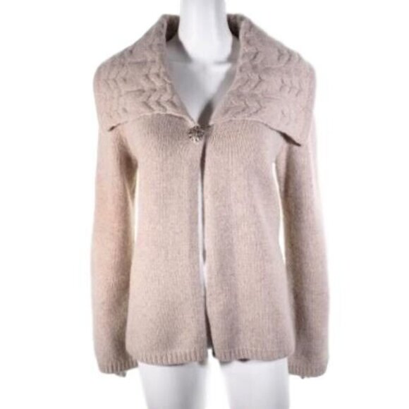 Sarah Spencer Womens L Sweater Wool Angora Blend  Jewel Snap Natural - Picture 12 of 12